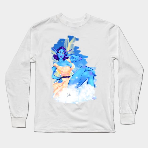 Sky Fairy Pinup Illustration Long Sleeve T-Shirt by georgiagoddard